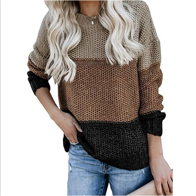 Winter Women sweater Jumpers Autumn Pullovers Patchwork crop sweaters Knitted Sweaters femme oversize vintage striped | Женская одежда