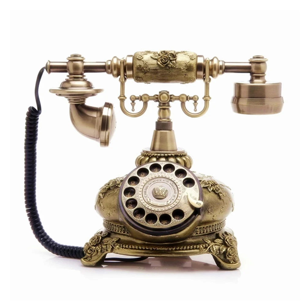 Pretty Antique Telephone Corded Rotary Dial Retro Phone Vintage Retro Telephone Landlines for Home Office Hotel Bronze Telephone
