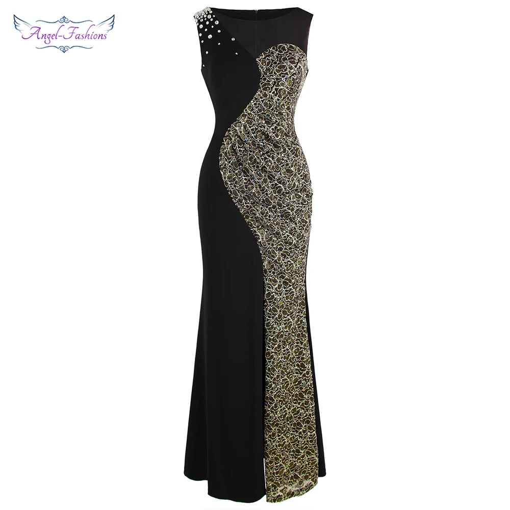 Женское вечернее платье Angel fashions кружевное плиссированное с круглым вырезом