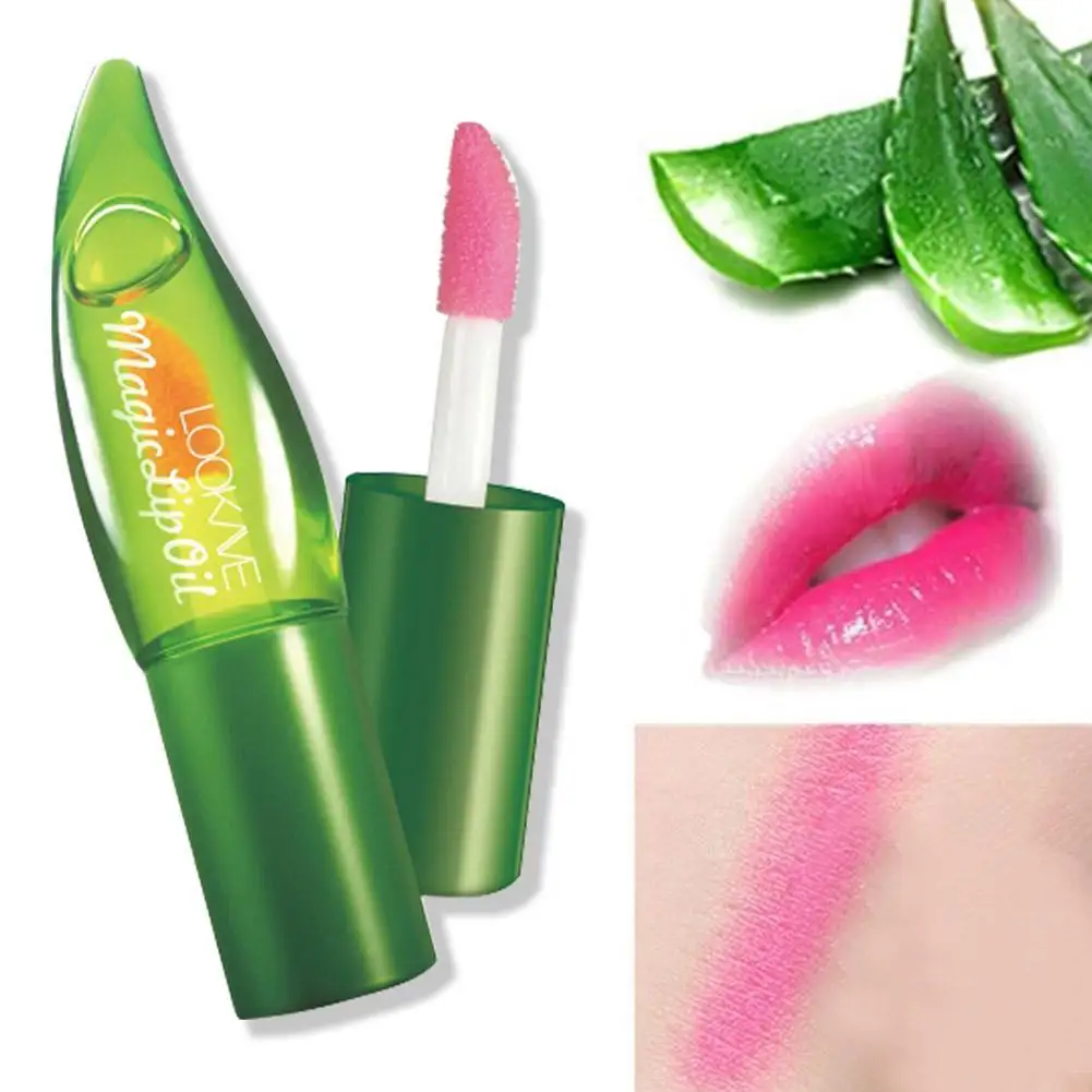 

1Pc Moisture Aloe Vera Lip Oil Natural Lipbalm Lip Balm Temperature Changed Color Lipstick Long Lasting Nourish Lip Gloss Makeup