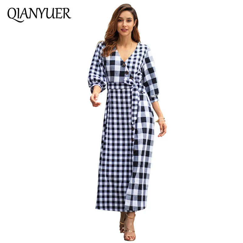 Женское винтажное платье с v-образным вырезом повседневное свободное