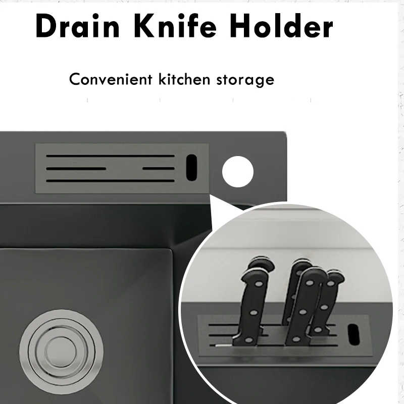 304 stainless steel double bowls kitchen sink with knife holder drop in or undermount dark gray basin with drainage accessories free global shipping