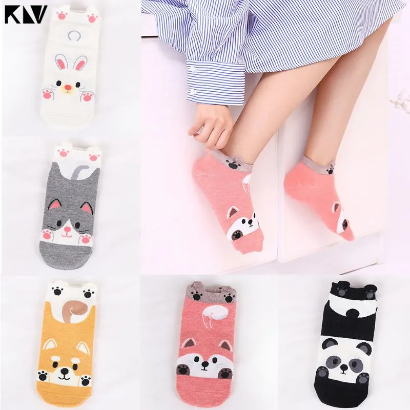 KLV/женские летние хлопковые носки-башмачки милые Мультяшные животные кролик