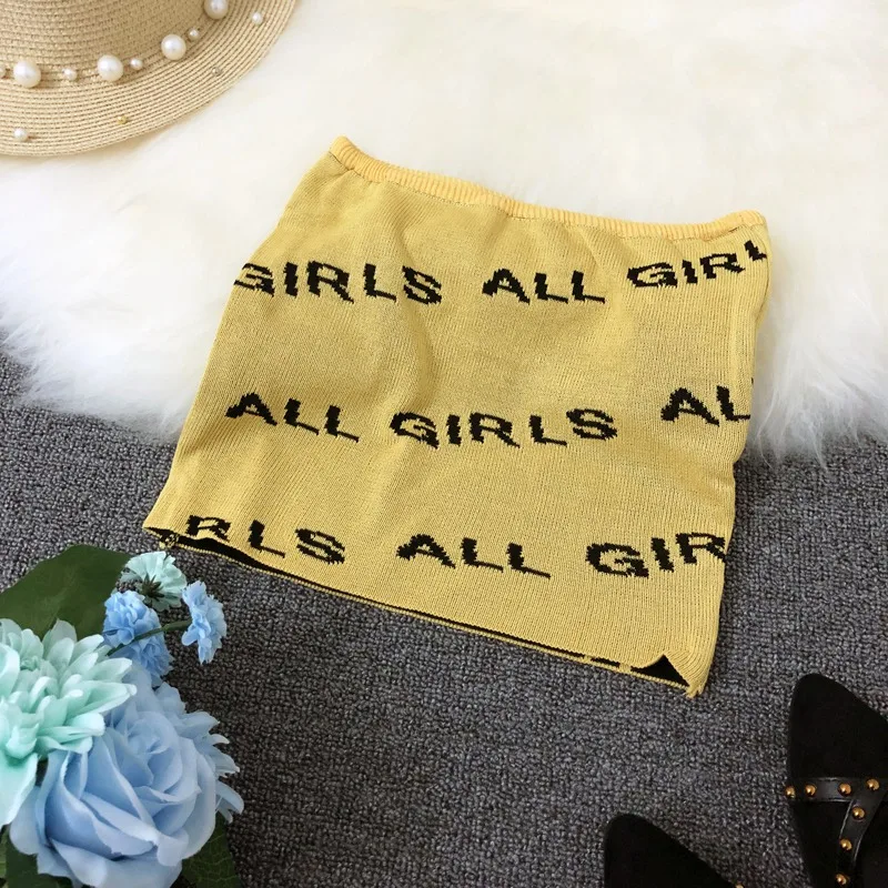 

Women Versatile Sleeveless Knit Cotton Tube Top Off Shoulder Slim Letter Print Sexy Strapless Tops