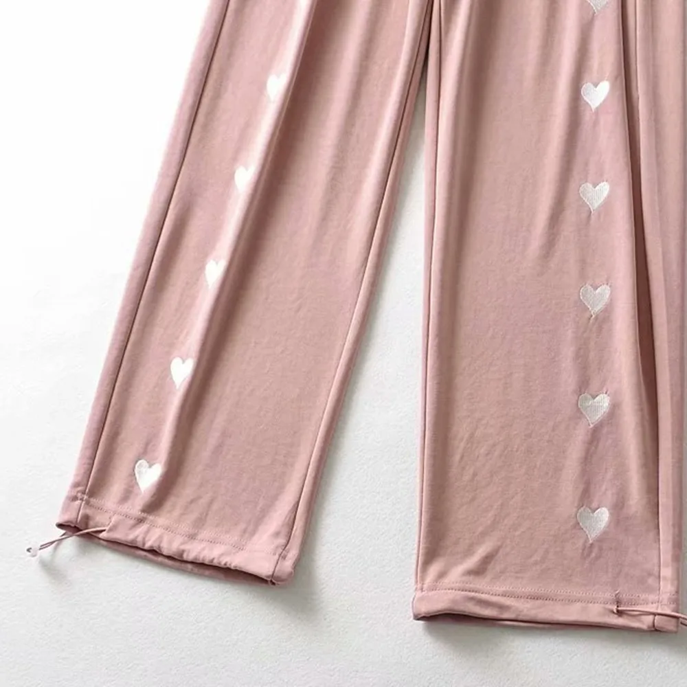 

Spring new women's fashion love embroidery loose casual straight leg pants guard pants