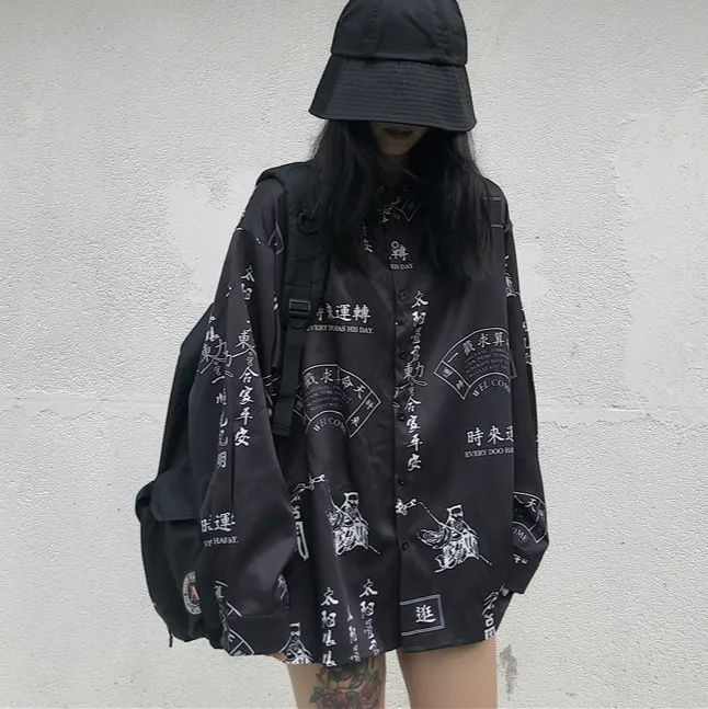 Neploe Harajuku китайская блузка с буквенным принтом свободная негабаритная уличная Футболка Топ рубашка корейский хип хоп панк блузки Blusas 55043