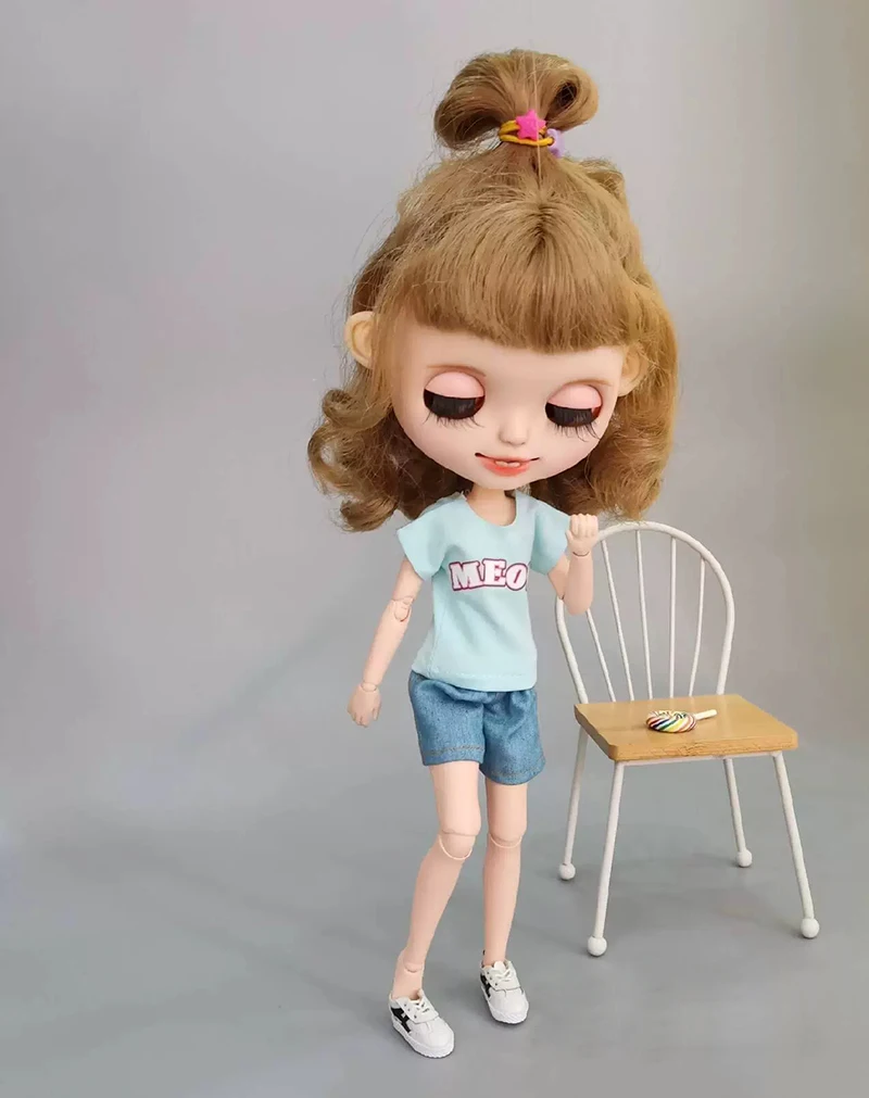 Повседневная Одежда для кукол Blyth, футболка с коротким рукавом для blyth, ob24, barbies, одежда для «пуллип» для 1/6, аксессуары для кукол