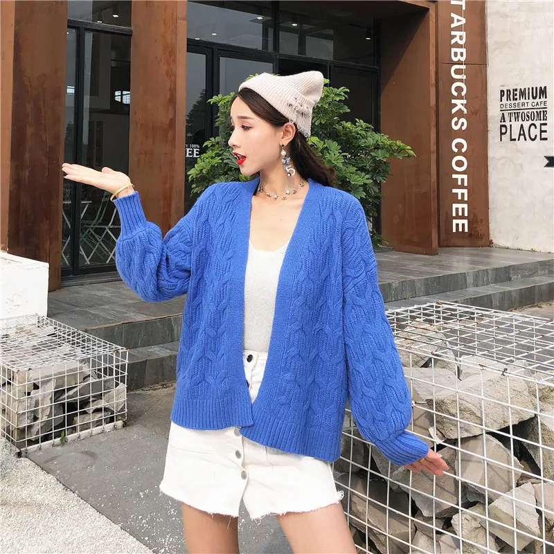 Сплошной цвет витой нитью вязаный женский кардиган весна и осень 2019 Новый