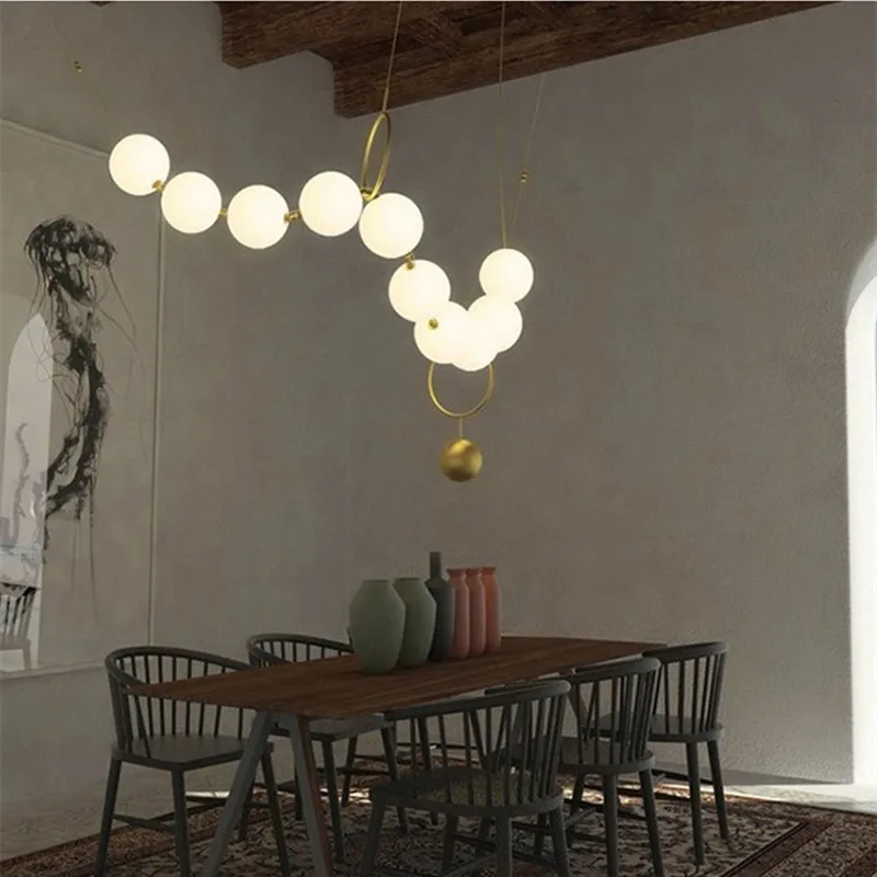 Postmodern Style Glass Ball Pendant Lights Creative Necklace Design Restaurant Hall Apartment Decro Suspension Light Fixtures | Лампы и