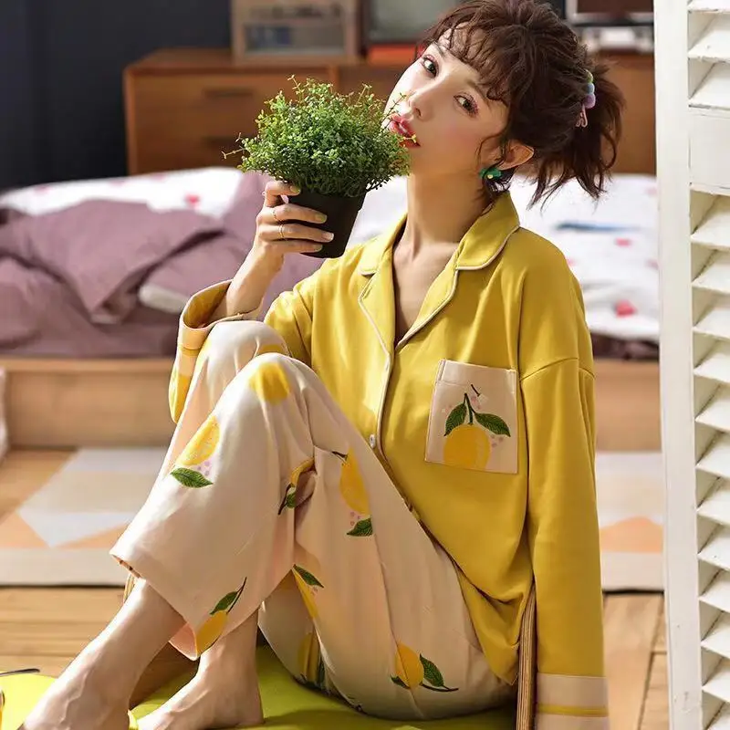 Женская одежда для сна Осень-зима Корейская версия новый тонкий 100% хлопок