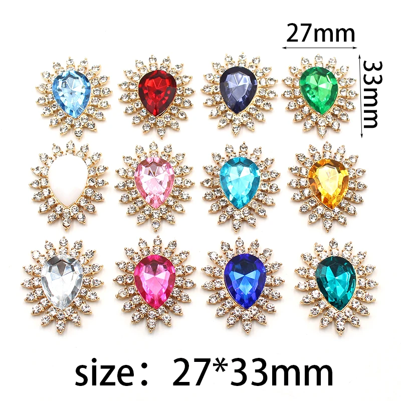 

New 5pcs 27*33mm drop-shaped alloy shiny glass rhinestone gift box invitation card decoration buckle DIY jewelry accessories