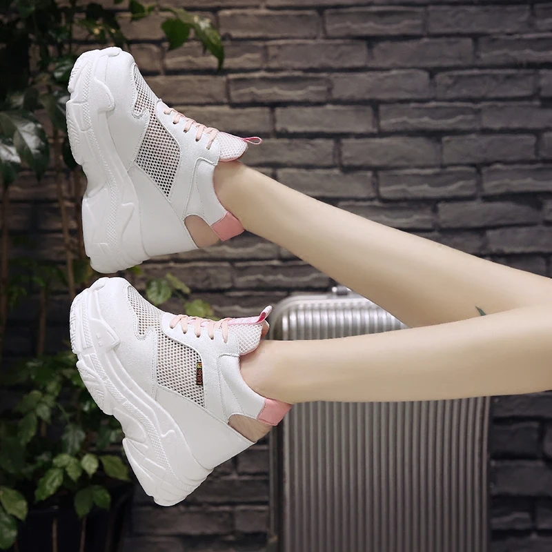 Женские кроссовки на платформе 12 см сетчатые дышащие для увеличения роста