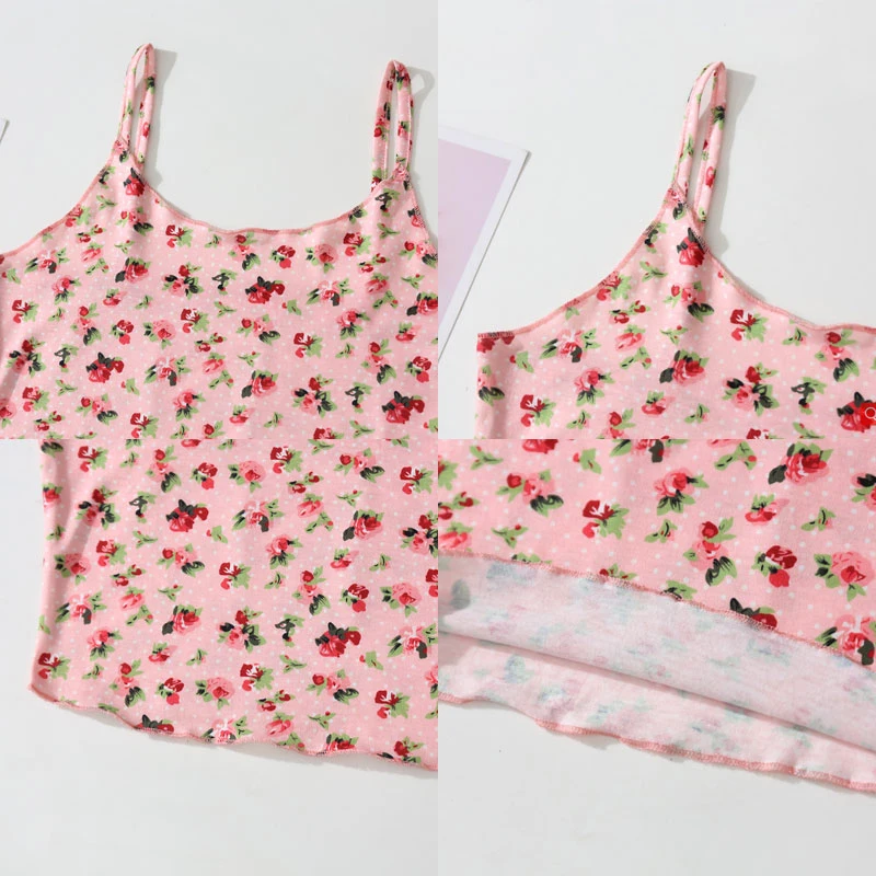 

Women Flower Print Tanks Tops Ladies Print Sleeveless Pullover Camisoles Slim Vest Tank Crop Tops Summer Tenue Tops Camis New