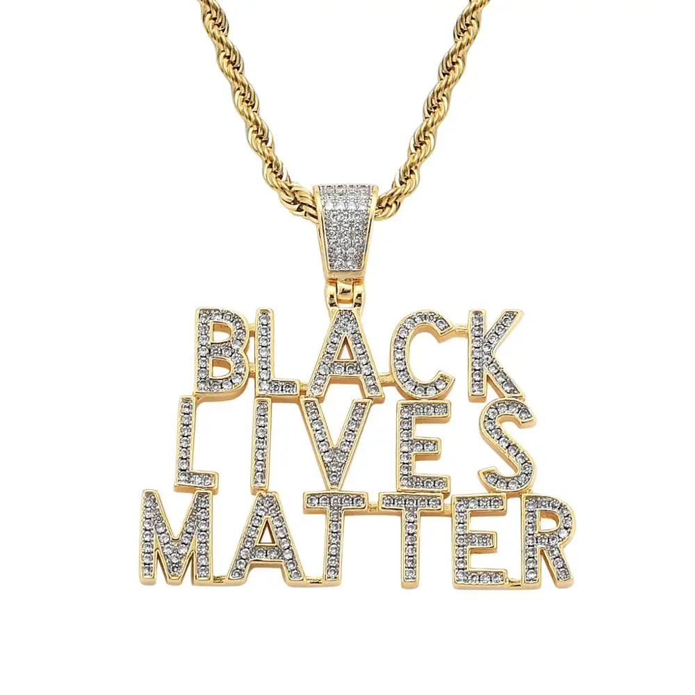 Bling льдом кулон с цирконом Английский алфавит Медь Цепочки и ожерелья в стиле хип