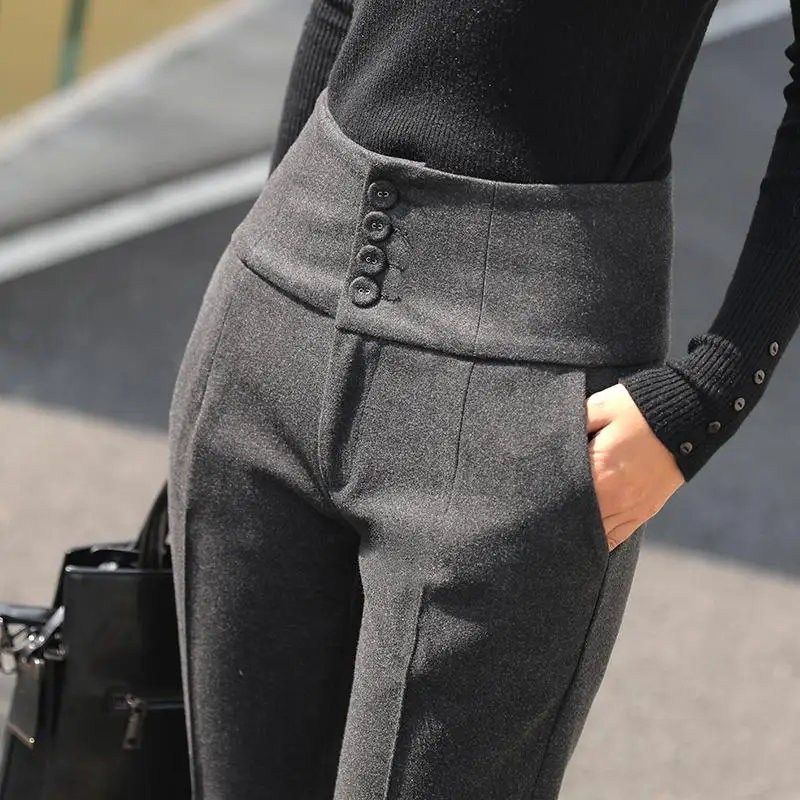 

Corduroy Pencil Pants Female Korean Style High Waist Causal Solid Warm Elegant Trousers New Autumn Winter Women Fashion