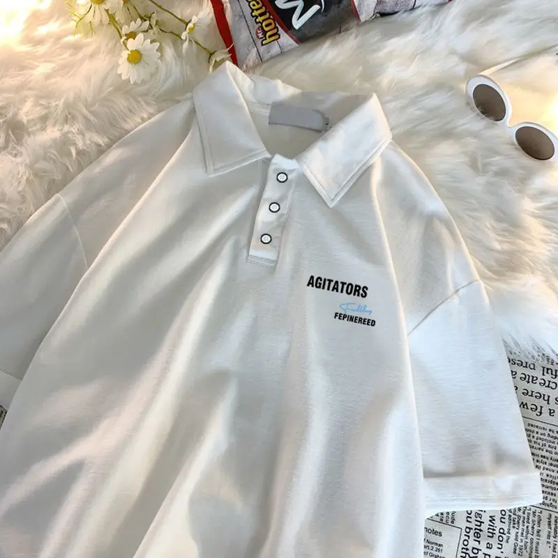 Мужская футболка с воротником-поло свободная простая коротким рукавом в