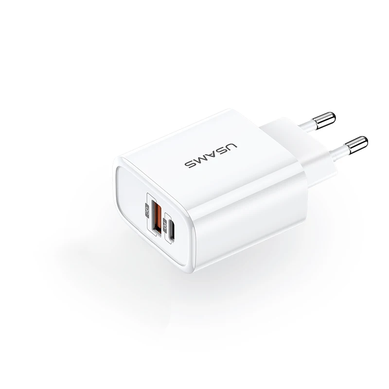 EU White USAMS Быстрая зарядка QC3.0 PD3.0 USB зарядное устройство для iPhone X ЕС США штекер мобильного телефона быстрое зарядное устройство для samsung один USB настенный заряд - Тип штекера: EU White