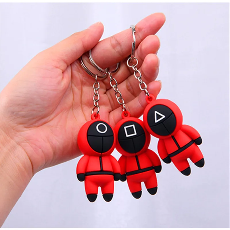 

3 pieces of squid game doll mask keychain car and motorcycle creative 3d mini doll key ring backpack pendant
