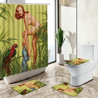 beautiful sexy girl shower curtain set american woman european oil painting art home decor bath mat toilet cover bathroom carpet