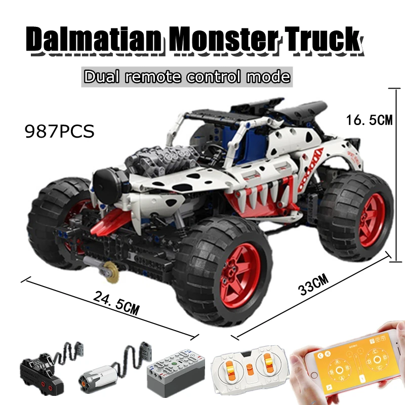 

Techni MOC Dalmatian Monster Truck APP Programming Dual Remote Control Technology Building Assemble Blocks Bricks Toys Gifts
