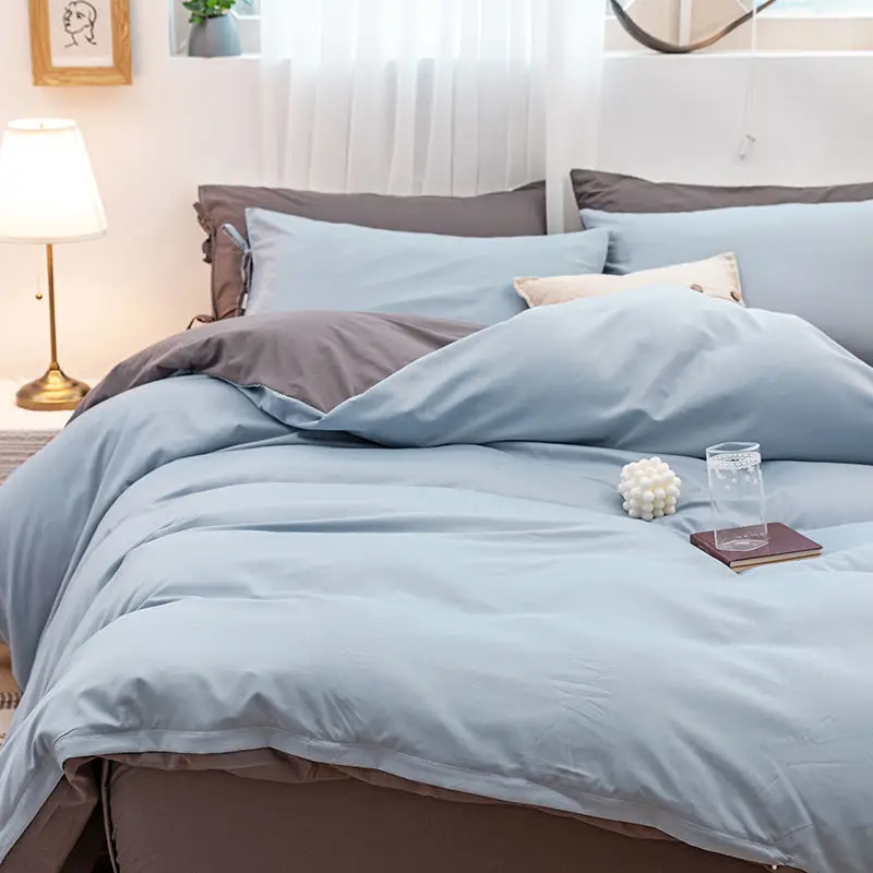 Дымчато голубой Хлопковый вязаный простой однотонный комплект из четырех