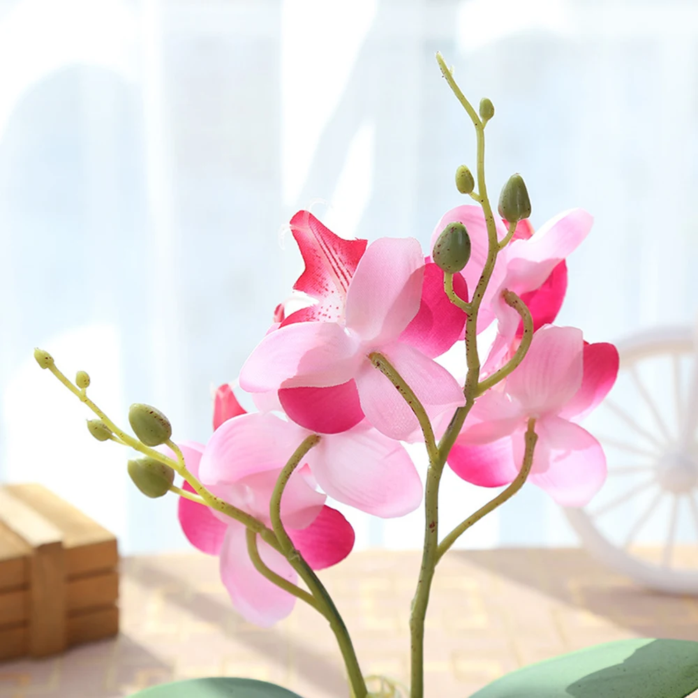 Artificial Butterfly Orchid Potted plants silk Flower with Plastic pots moss Home Balcony Decoration vase set wedding Decorative