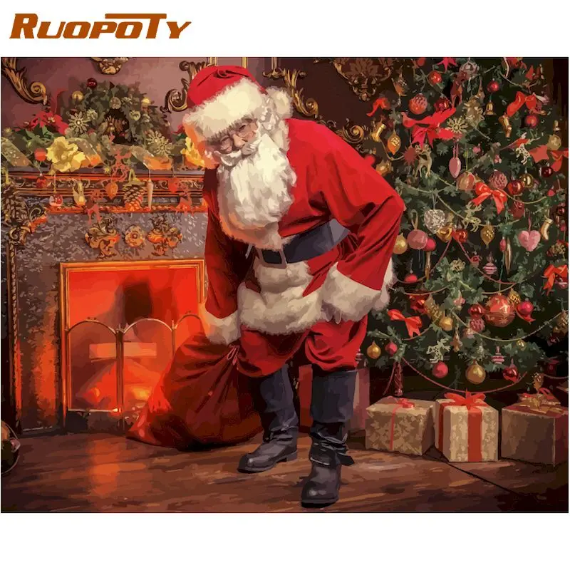 RUOPOTY DIY Краски по номерам Наборы Рождественский подарок масла ing на холсте Санта