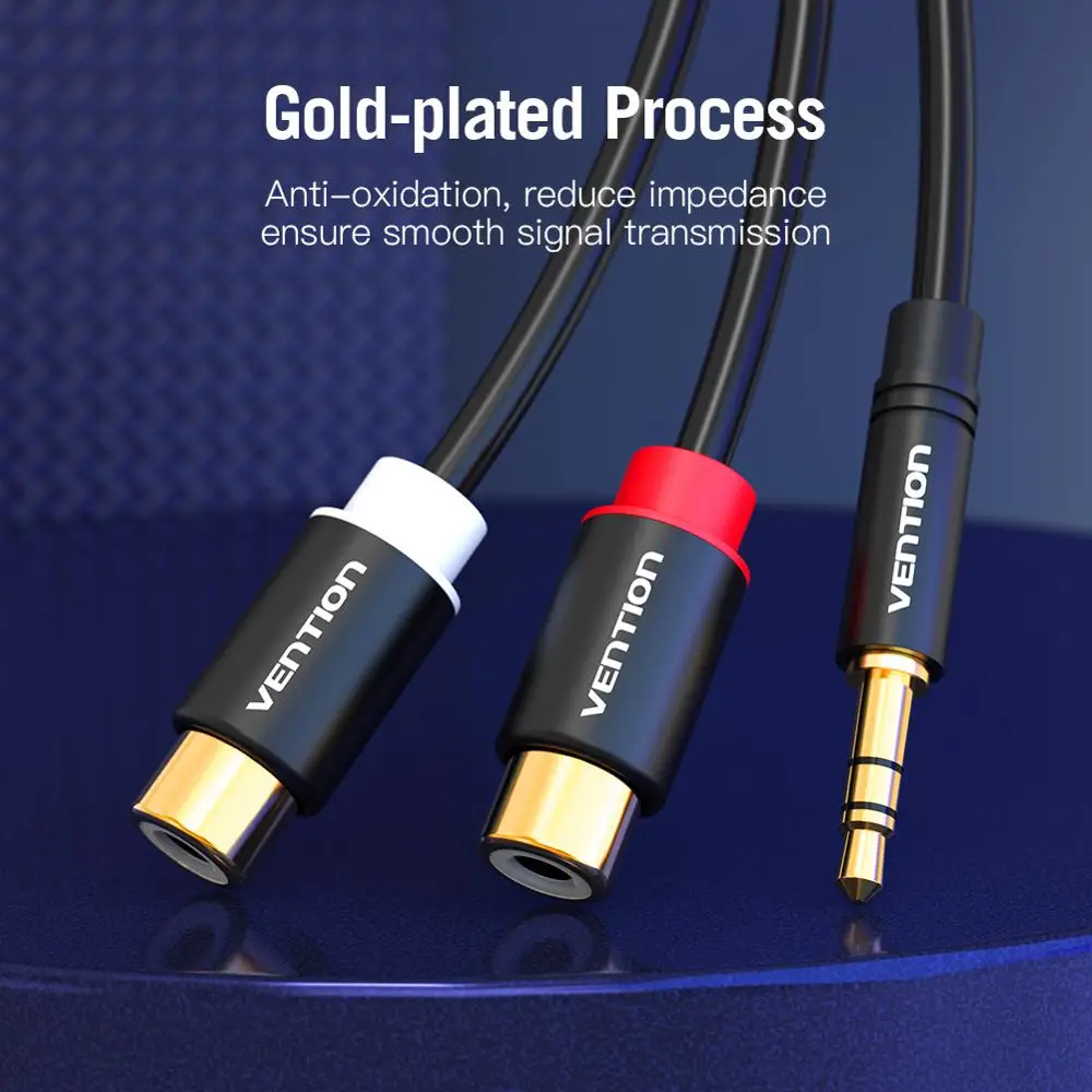 Стерео аудио кабель VENTION 3 5 мм штекер 2RCA гнездо адаптер 2xRCA женский AUX позолоченный