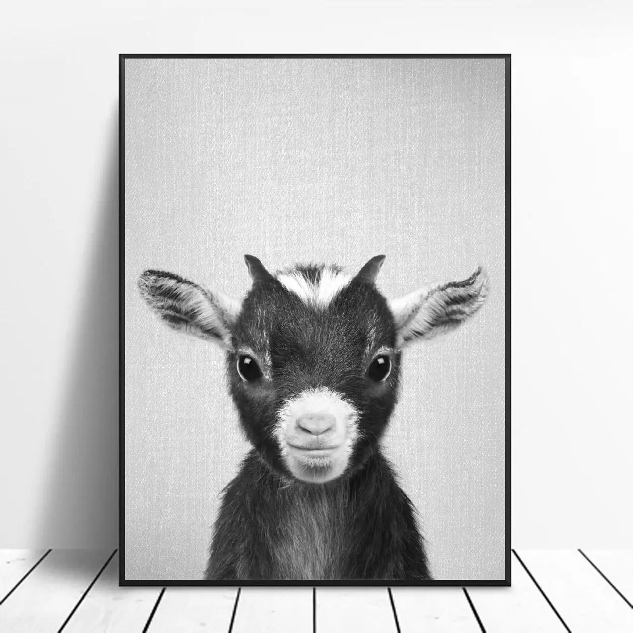 Черно-белый детский холст с изображением козла художественный принт постер