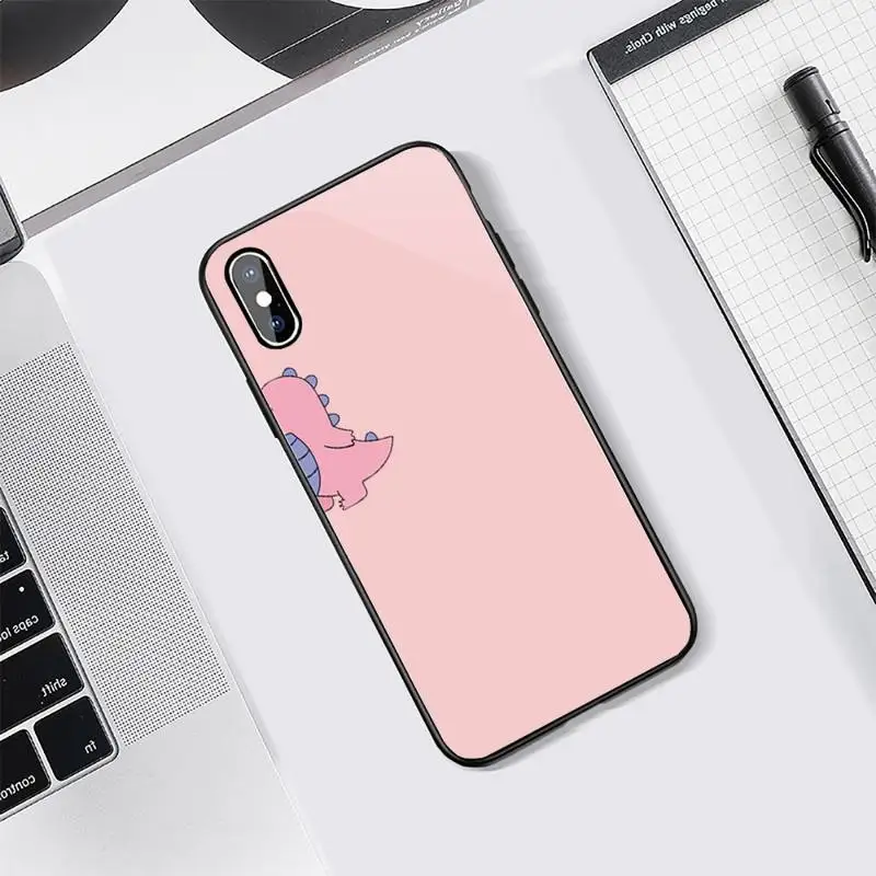 

Lovely cartoon Little dinosaur Phone Case Tempered glass For iphone 5C 6 6S 7 8 plus X XS XR 11 PRO MAX
