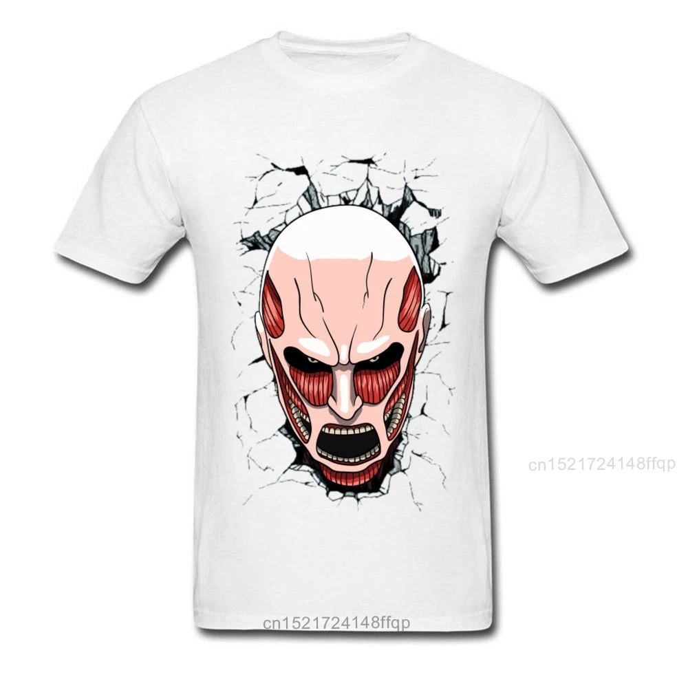 Мужская хлопковая футболка Attack On Titan белая с 3D изображением японского аниме