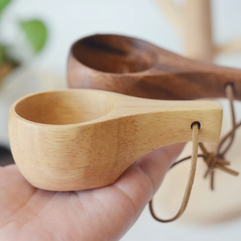 

Finland Tea Cup Rubber Wood Small Wooden Mug Single Hole Water Coffee Cups