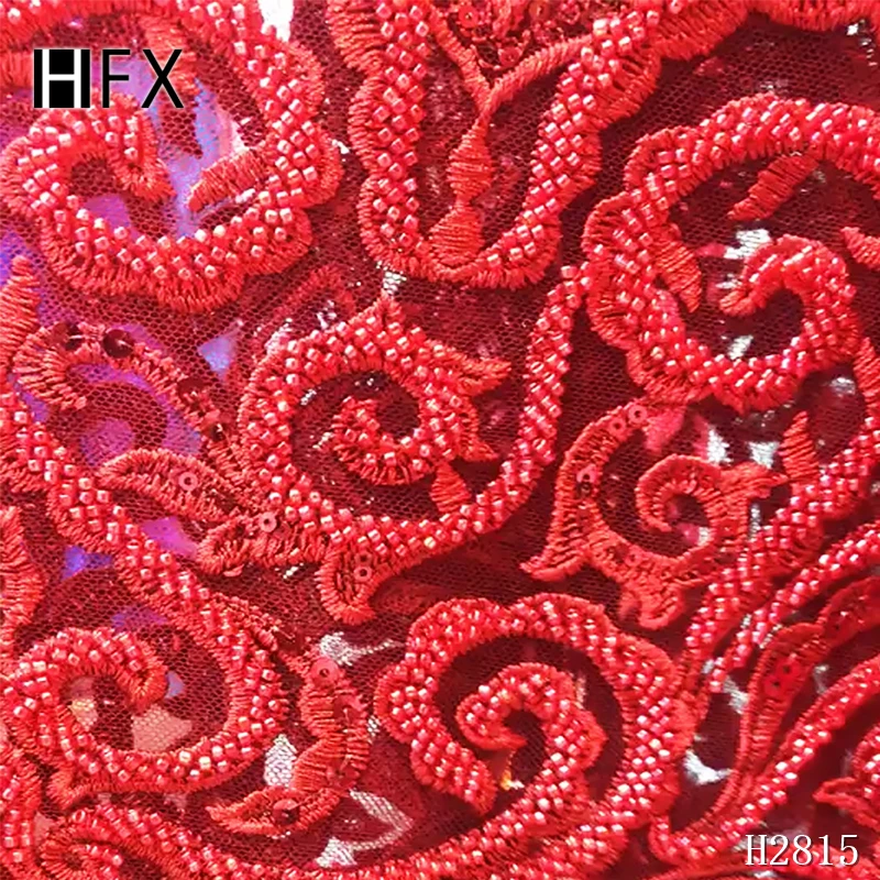 HFX модная африканская кружевная ткань высокого качества ручной работы из бисера нигерийская кружевная ткань высокое качество кружева с бисером 5 ярдов H2965