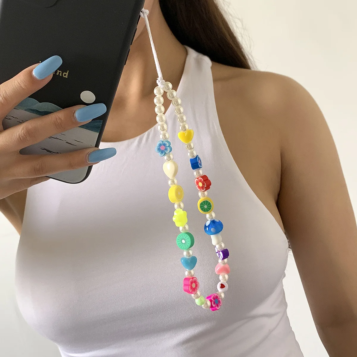 Ins Woven Smile Love Letter Beaded Anti-lost Phone Chain Soft Ceramic Lanyard Charm Strap Mobile For Girls Phone Choker Keys