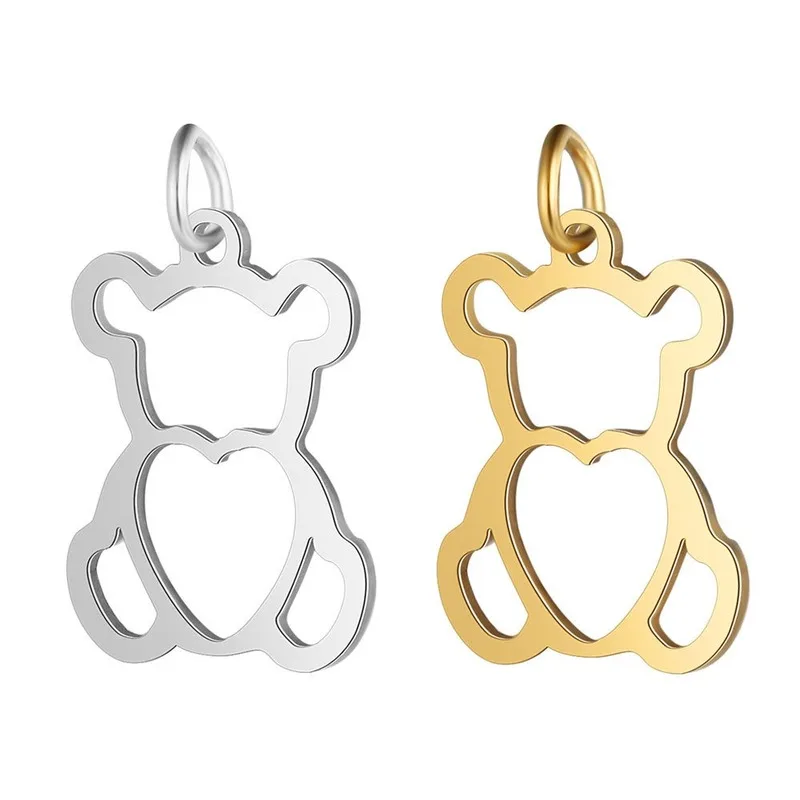 5pcs/lot DIY Stainless Steel fashion Mirror Polished Hollow bear Pendant Connector Charm Findings Jewelry Accessories for Hand - купить по