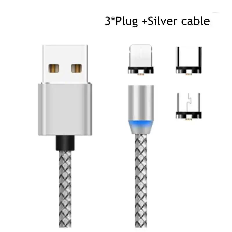 Silver 3 in 1 Магнитный кабель 3 в 1, кабель Micro USB type C для iPhone X 7, samsung, S10, Oppo, htc, LG, 1 м, 2,4 А, Магнитный адаптер для зарядного устройства, кабели для телефонов - Тип штекера: Silver 3 in 1