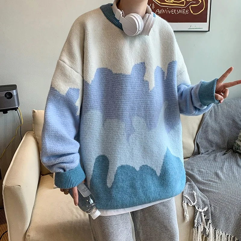 

Oversized Mens Knitted Sweater Men Patchwork Sweaters Jumper Pullover Hip Hop Harajuku Casual White Sweater Men