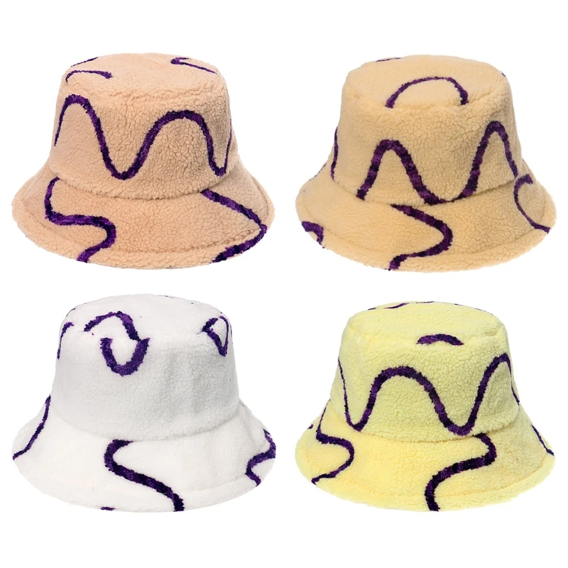 

Bucket Hat in Faux Lamb Wool Fisherman Cap Winter Autumn Outdoor Panama for Men Women with Flat Top