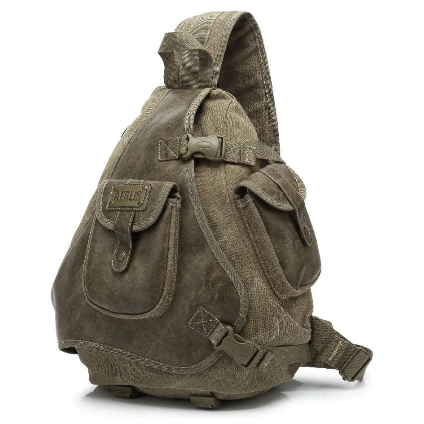 Дизайнерская мужская сумка мессенджер Aerlis повседневная холщовая кожаная слинг в