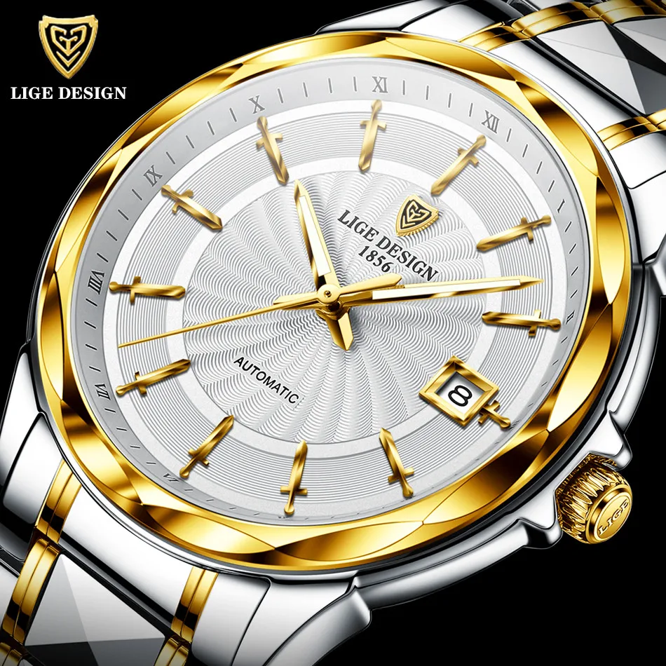 

LIGE DESIGN Men Mechanical Watch Luxury Automatic Wristwatch Tungsten Steel Business Waterproof Top Brand Watches Reloj Hombre
