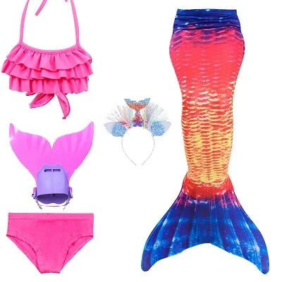 Red 36 set2 Детский купальник с хвостом Русалочки, бикини для девочек, хвост русалки с плавником, монофонический купальник, детское платье русалки, одежда для купания - Цвет: Red 36 set2