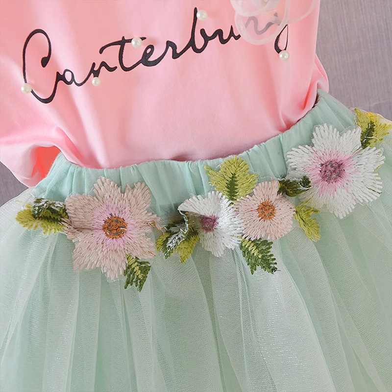 

Baby Girls' Summer 2021 Children Short Sleeve Suit 2-piece Cotton Top And Puffy Skirt Kids Clothing Princess Dress Girl Skirts