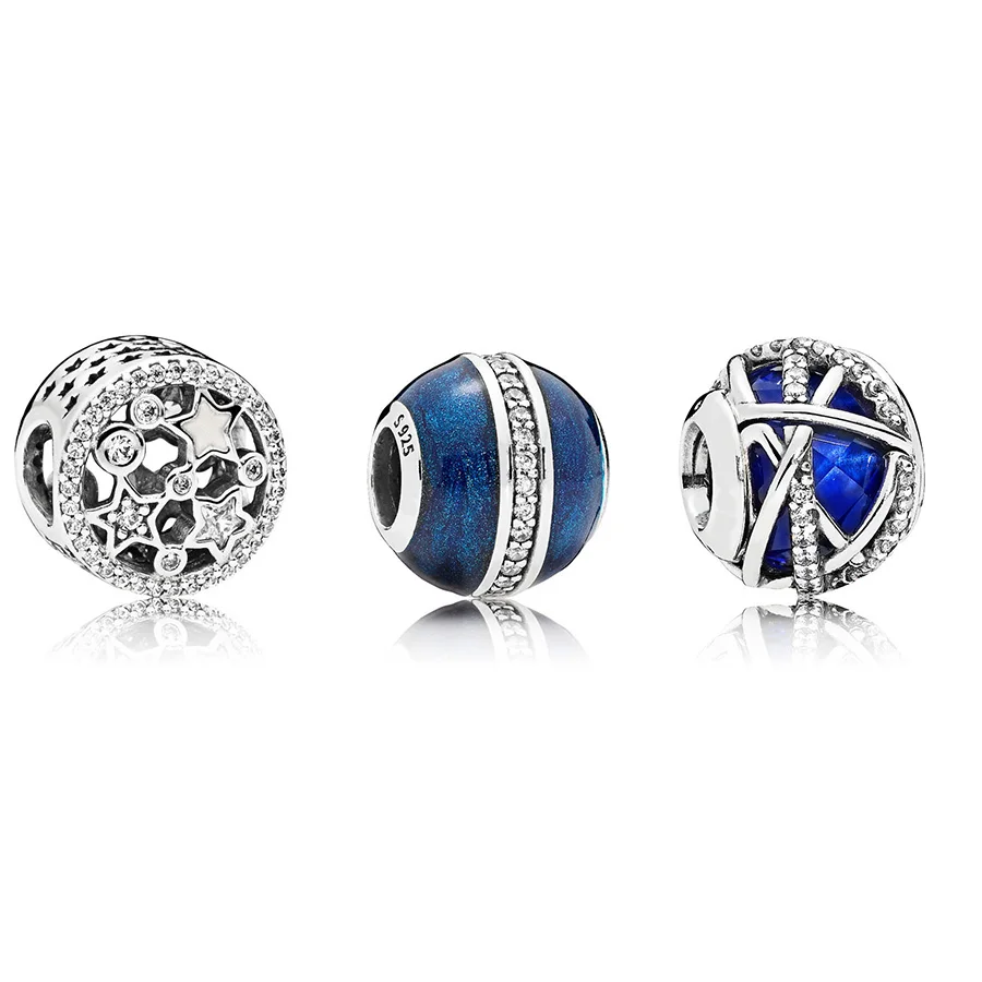 

925 Sterling Silver Round Beads Starry Sky Style Beads For Women Pandora Bracelets Charms Necklace