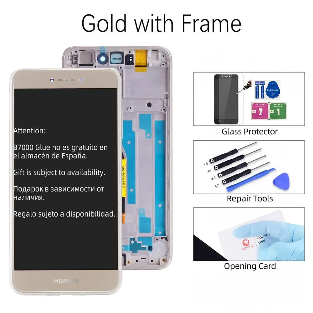 Дисплей для HUAWEI P8 Lite LCD в сборе с тачскрином на рамке 5.2'' черный белый золото синий - Цвет: Gold with Frame