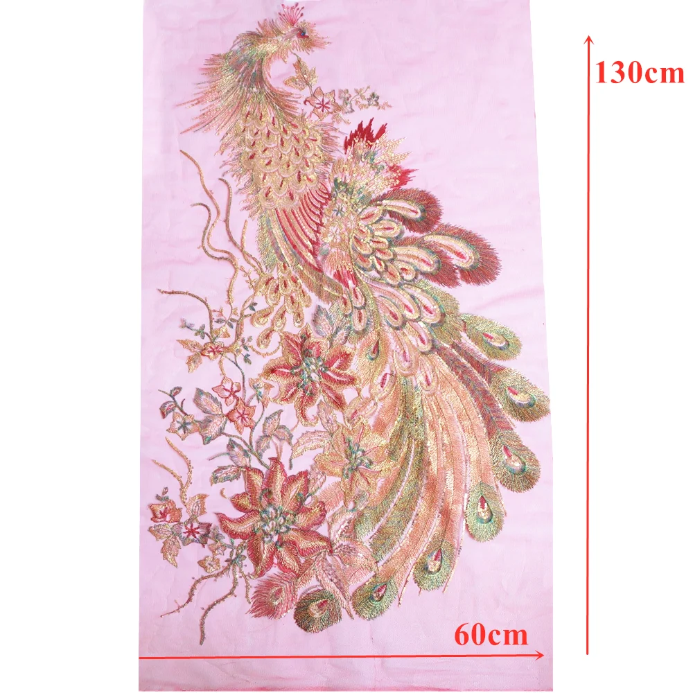Огромная вышитая кружевная аппликация феникса с блестками отделка нашивка для