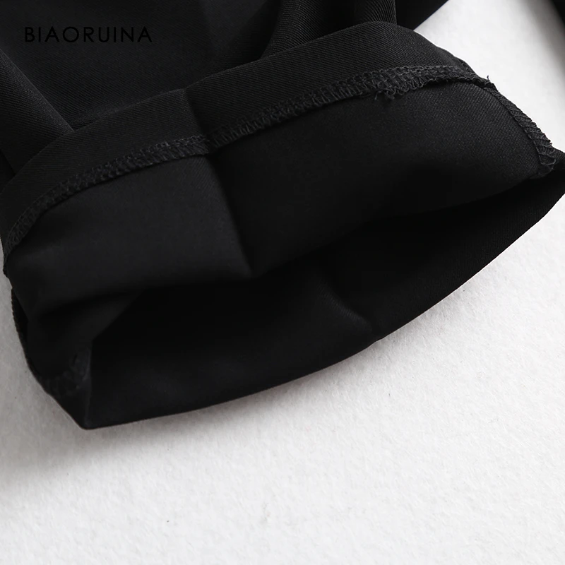 

BIAORUINA Women's Black High Waist Loose All-match Belted Ankle-Length Straight Pants OL Style Casual Comfortable Trousers