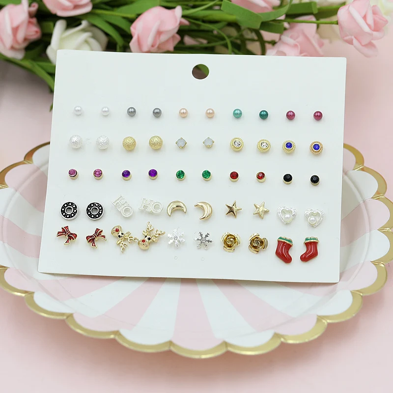 Набор рождественских серег гвоздей для женщин 25 пар/лот серьги пусеты со