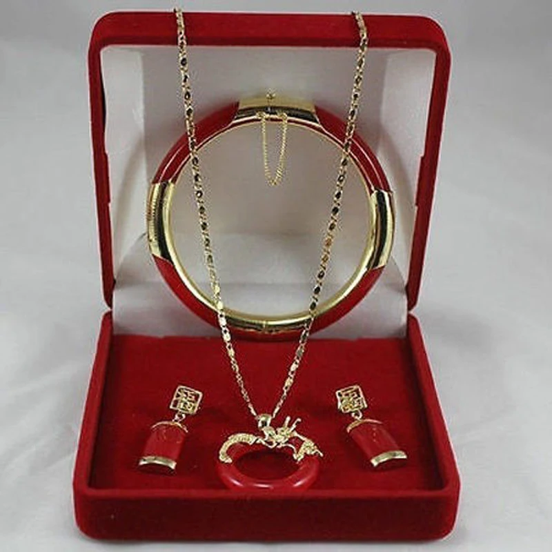 

Новые ювелирные изделия, ожерелье, серьги, браслет с подвеской в виде красного круга дракона