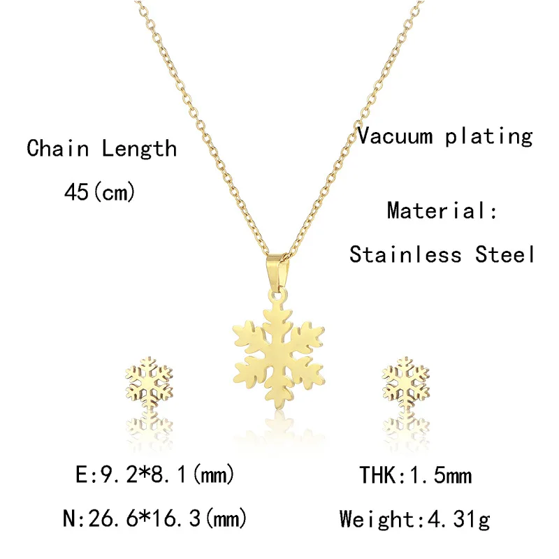 

2 Pcs/set Snowflake Necklace Earrings Set Christmas Gifts Luxury Jewelry Sets For Women Girl Child Accessories Gold Color Trendy