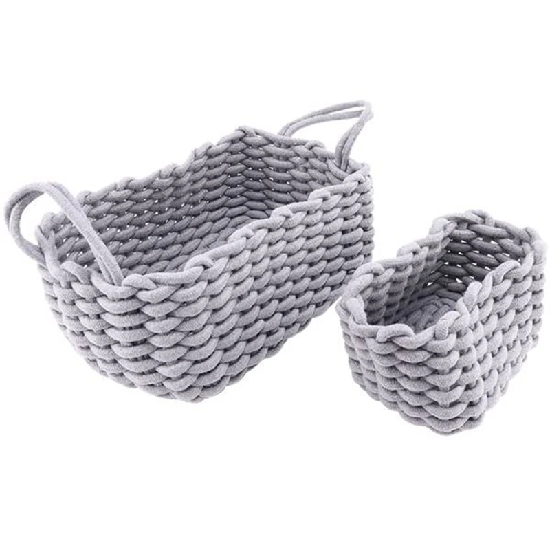 

2Pcs Hand-Woven Thick Cotton Rope Storage Box Baby Toy Snacks Keys Cloth Sundries Storages Basket Desktop Organizer
